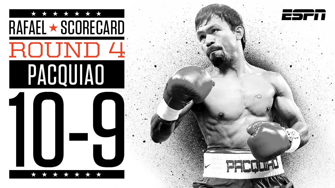 According to @danrafaelespn, Round 4 goes to Pacquiao (10-9). Live coverage: es.pn/1E5SB2Q