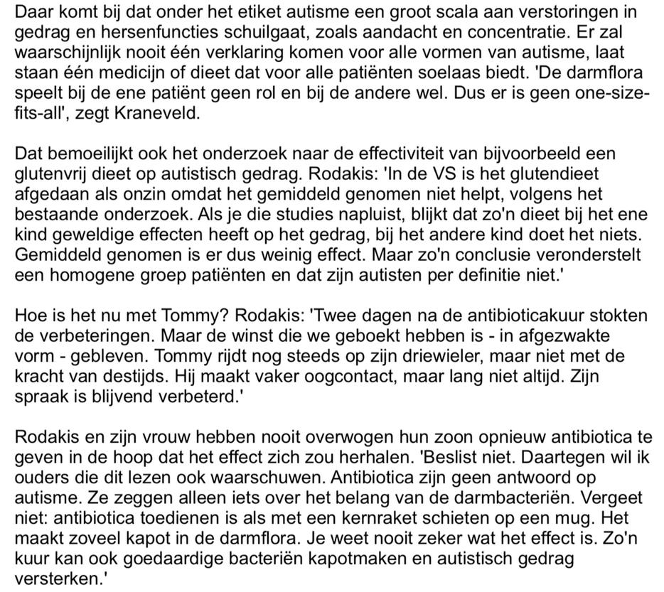 N=1, is geen pleidooi voor gebruik van antibiotica bij autisme, zie tekst #volkskrant zaterdag 2 mei