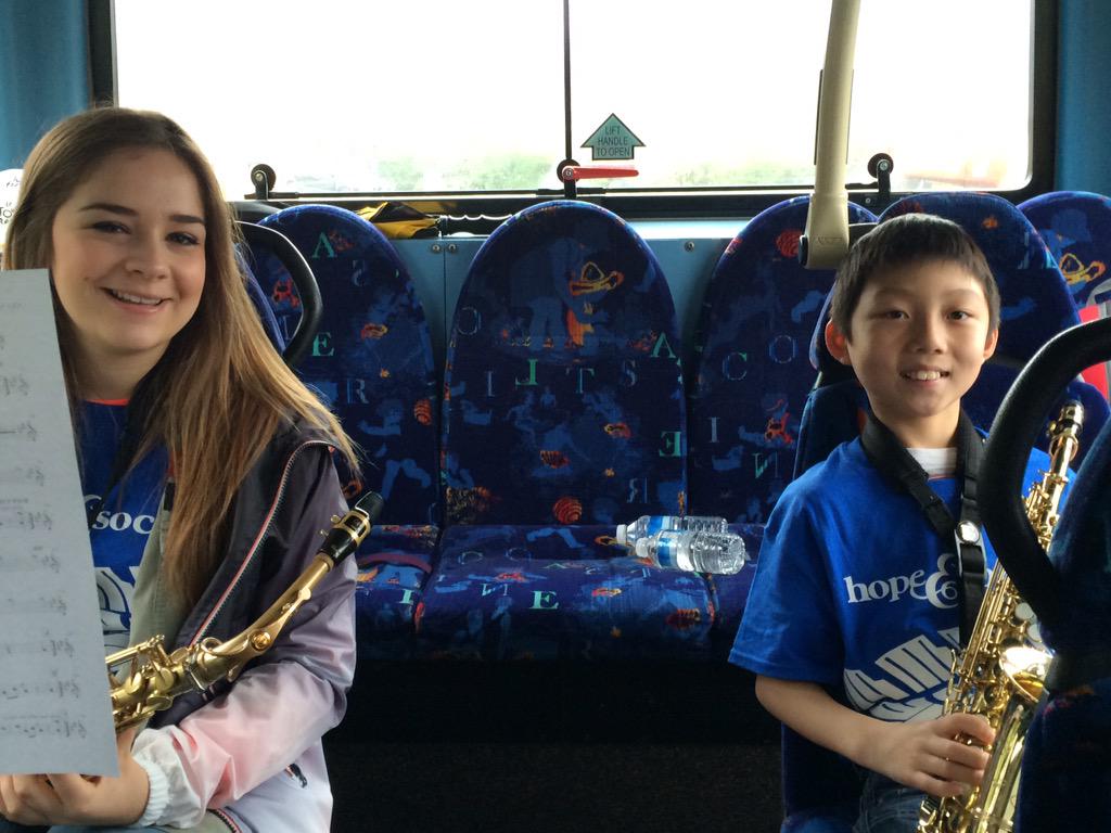 WGSFYorkshire's tweet photo. Making great brass music aboard the @hopeandsocial #hsblunderbus. About to make an entrance at Harewood! http://t.co/SPstLuXdf7