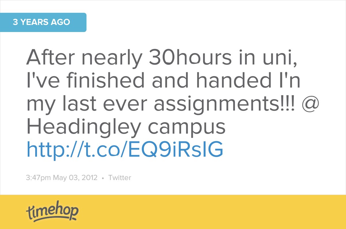 channingbrankin's tweet photo. Three years ago today I handed in my dissertation, and then immediately noticed a typo on the very first page. Th... http://t.co/FxXTRnQbY2