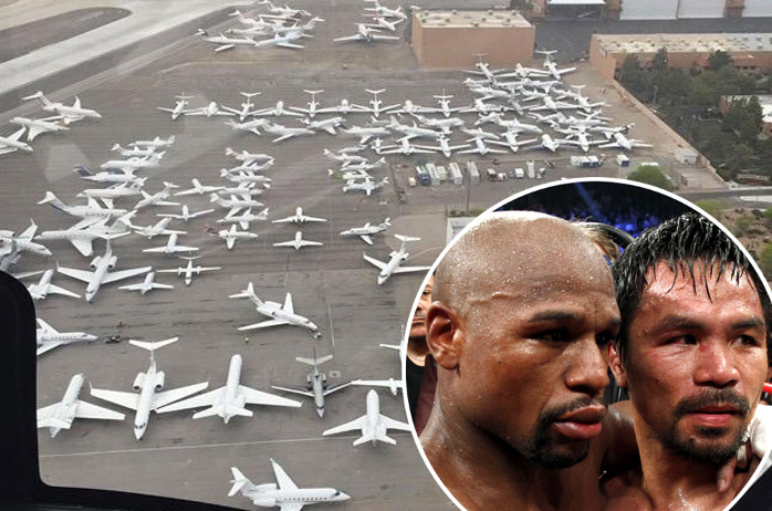 DailyMirror's tweet photo. Mayweather vs Pacquiao: The richest runway in the world as private jets pack Las Vegas airport http://t.co/qw0AOGYSp9 http://t.co/WOj6rDYOU3