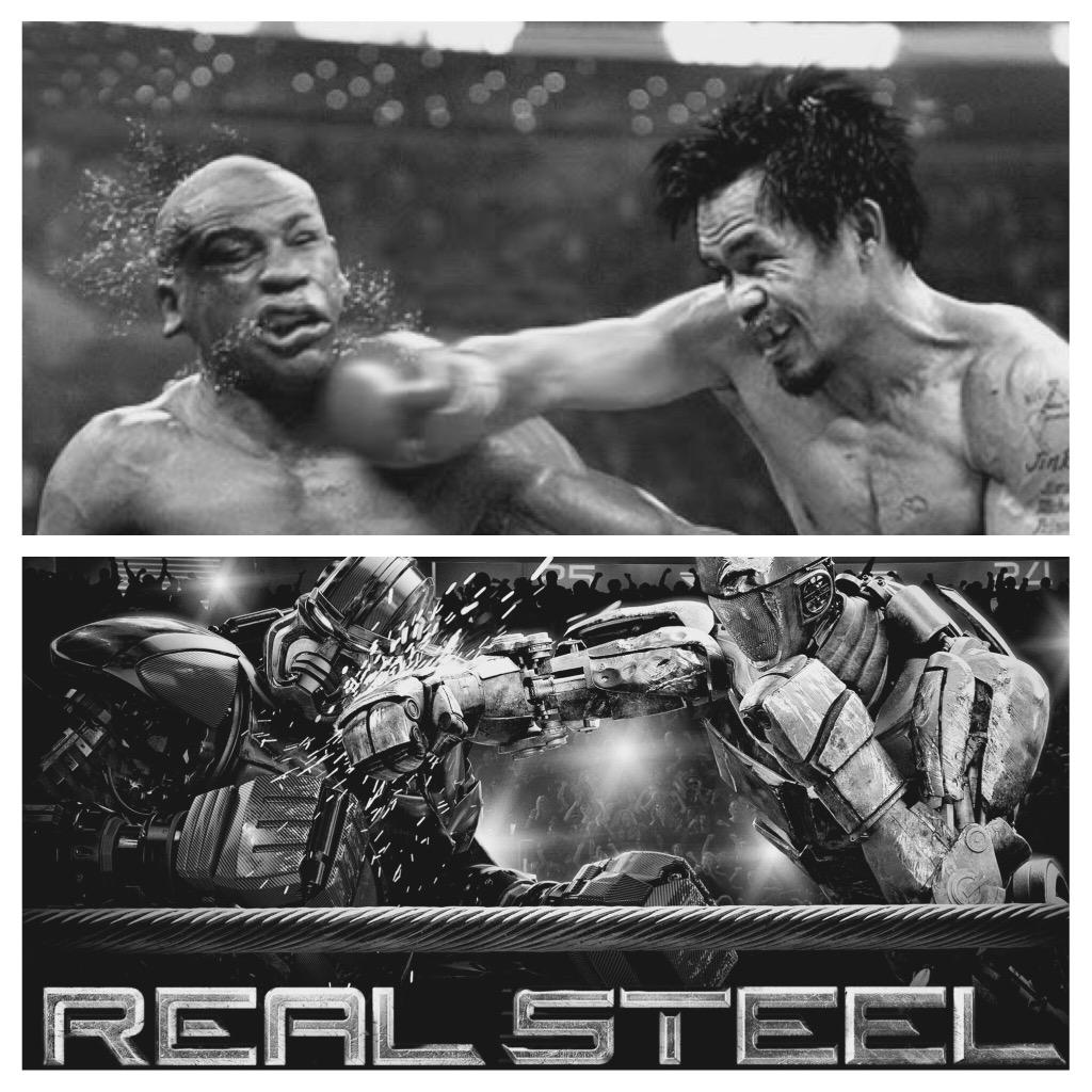 This morning we witnessed the human version of Real Steel ❤️👊. #PacquiaoMayweather #Pacman #Atom #PeoplesChamp