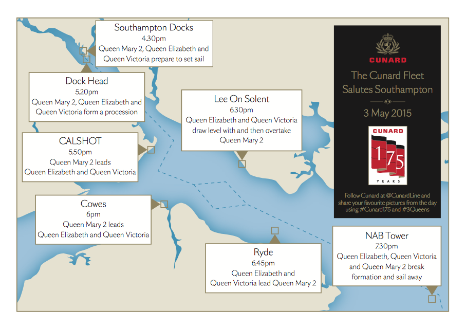 SotonEvents's tweet photo. Cunard is celebrating its 175th anniversary. Where will you be watching the #3Queens today? http://t.co/HPiLwxSQQy http://t.co/W5opjTNgSp