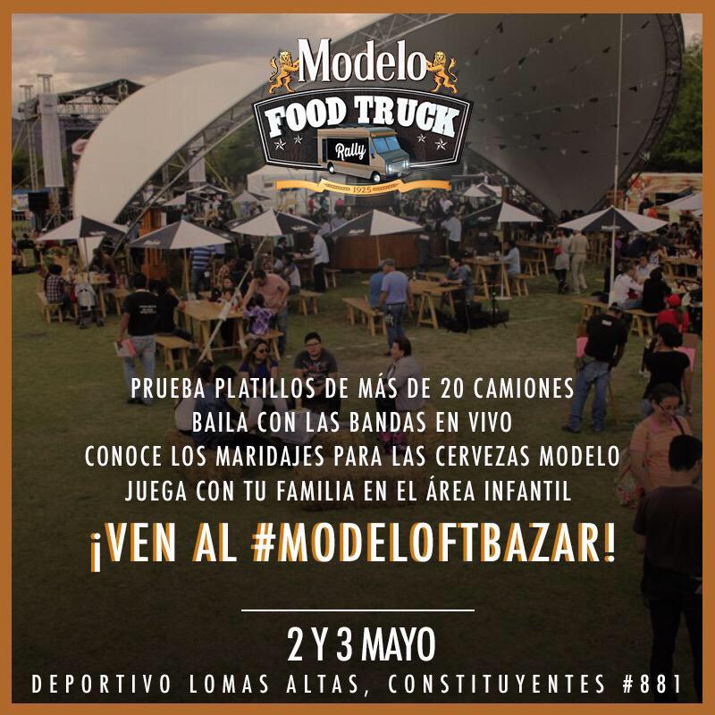 EnchiladosMX's tweet photo. Ya listos para el último día del #ModeloFTRally? 30 camiones, chelas y muy buena música http://t.co/M6GQMUfyds