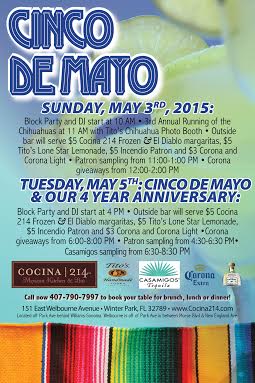 Plans today? Start Cinco de Mayo early <a href="/Cocina214/">Cocina 214</a>'s 3rd Annual Running of the Chihuahuas. #Orlando #winterpark