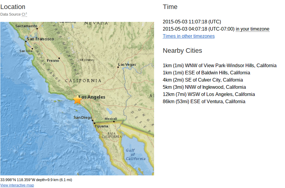 LatinosPost's tweet image. Small #Earthquake in #LosAngeles during AM hours of May 3, 2015; Magnitude of 3.9
Details: latinospost.com/articles/60436…