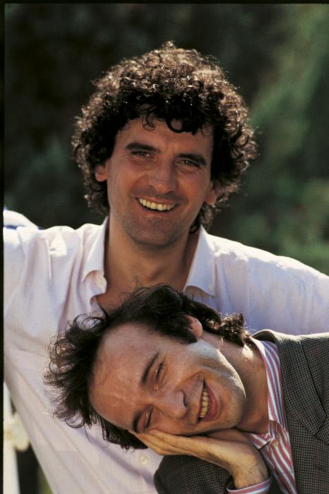 SpecialBenigni's tweet photo. Roberto Benigni and Massimo Troisi. 1984 http://t.co/yh4Gyv1Vvr