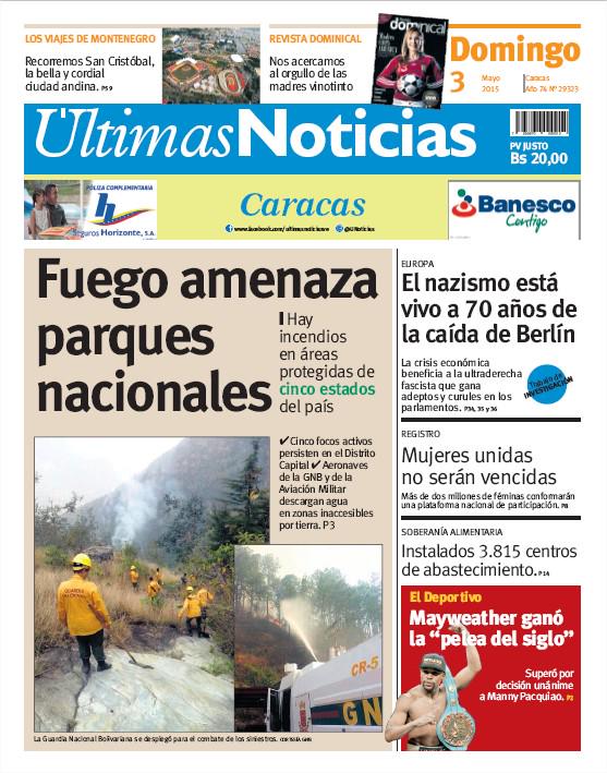 UNoticias's tweet photo. "Fuego amenaza parques nacionales" es la noticia de nuestra #Portada #3M. Más #Titulares aquí: http://t.co/tCaECCwSMB http://t.co/QIfjDSyS76