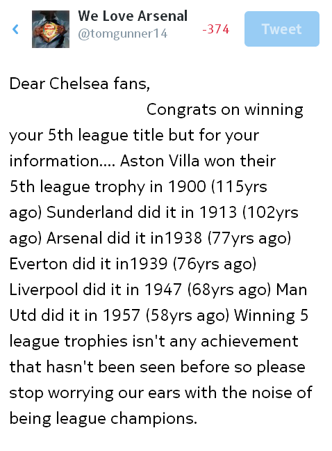 tomgunner14's tweet photo. Open letter to Chelsea fans...... http://t.co/jPhnF8EXym