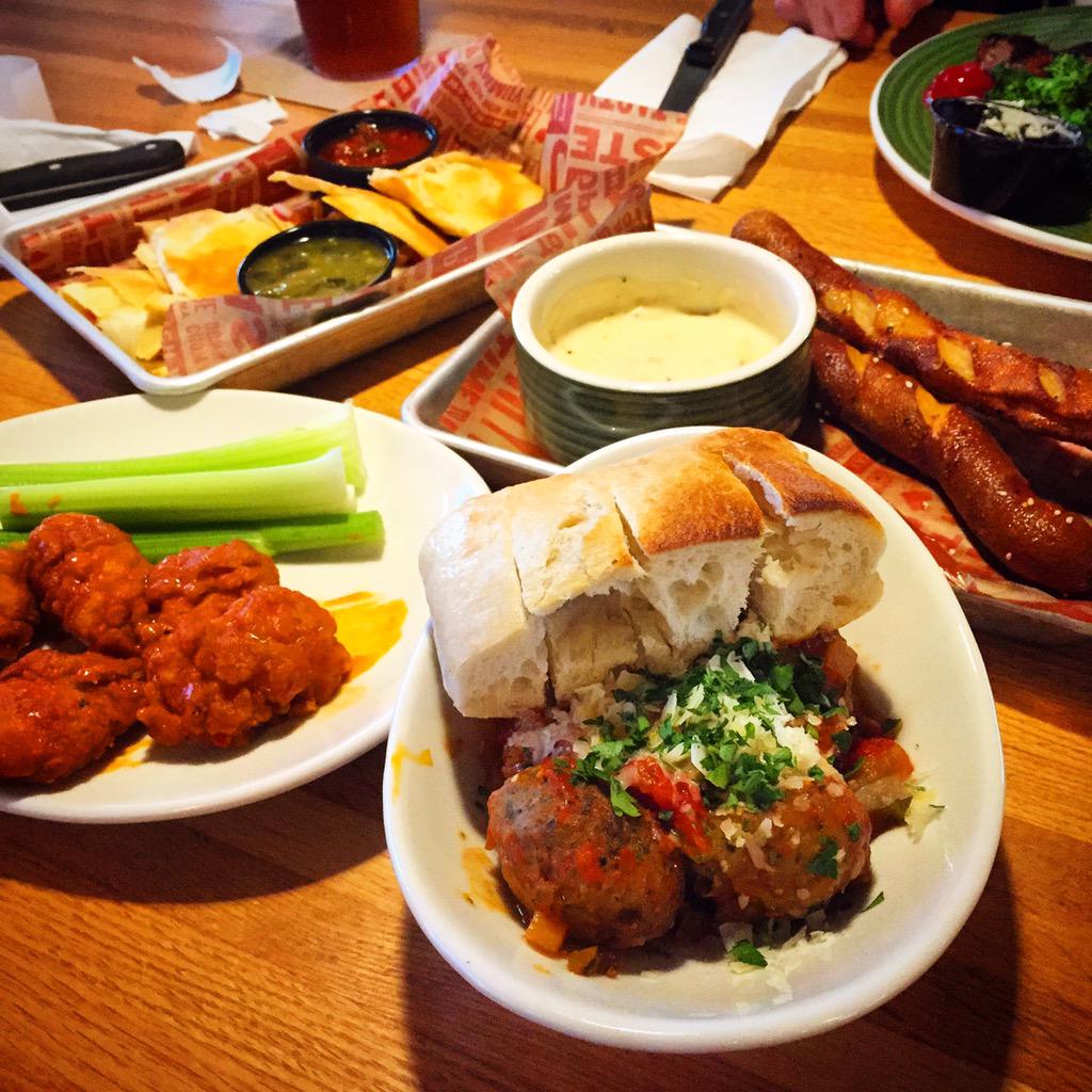 FrankieFaded's tweet photo. Ultimate hangover cure. Had to try a little bit of everything. #kobemeatballs #bonelesswings #quesadillas #pretzels http://t.co/vTYLEypR2N