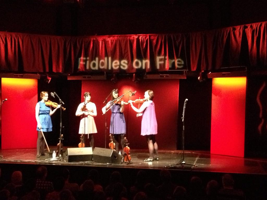 _Folkworks's tweet image. Four fabulous fiddles @RANTFIDDLES in Hall Two @sage_gateshead #FiddlesOnFire #fiddle15