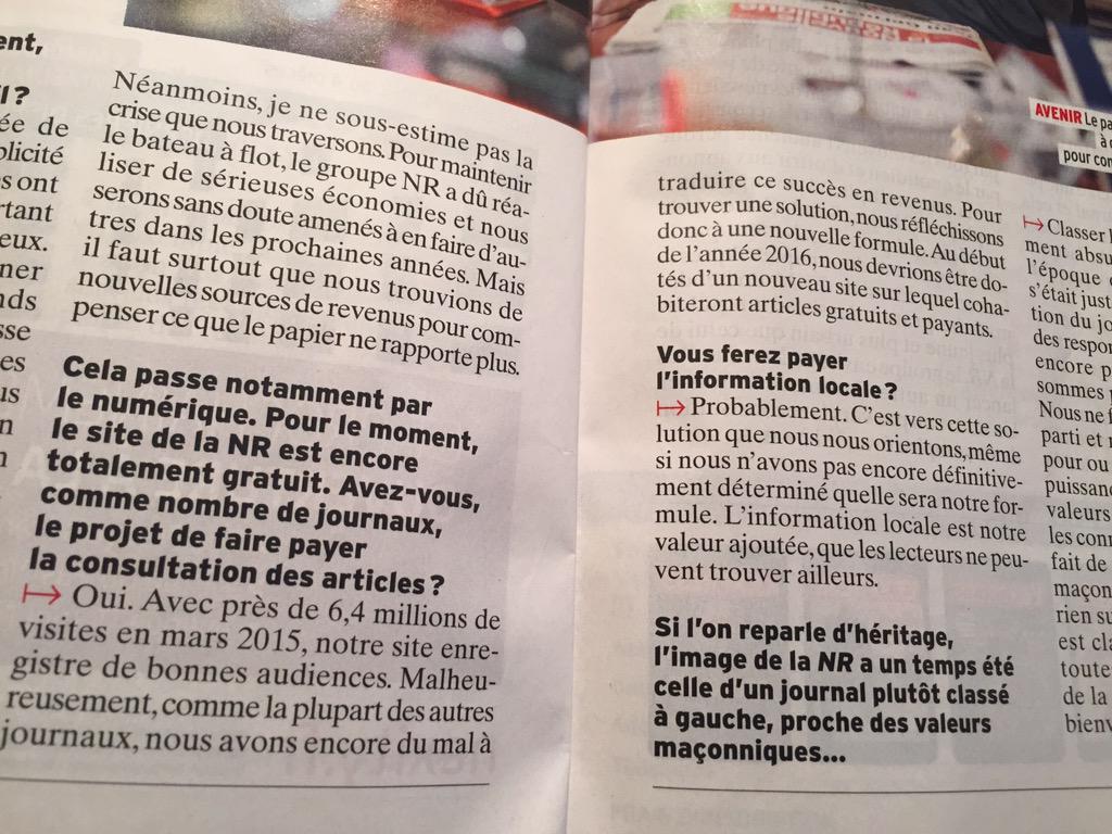 CyrilPetit's tweet photo. Le site de la Nouvelle République passera payant début 2016, annonce son patron qui croit encore au papier. http://t.co/YWOf2w0PGU