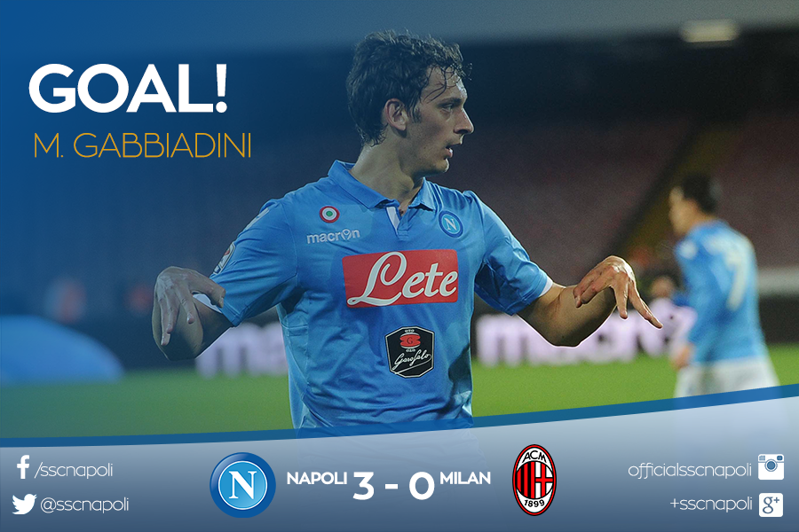 sscnapoli's tweet photo. 76' #NapoliMilan 3-0 gol di #Gabbiadini #SerieATIM #ForzaNapoliSempre http://t.co/AdGt1U6kKj