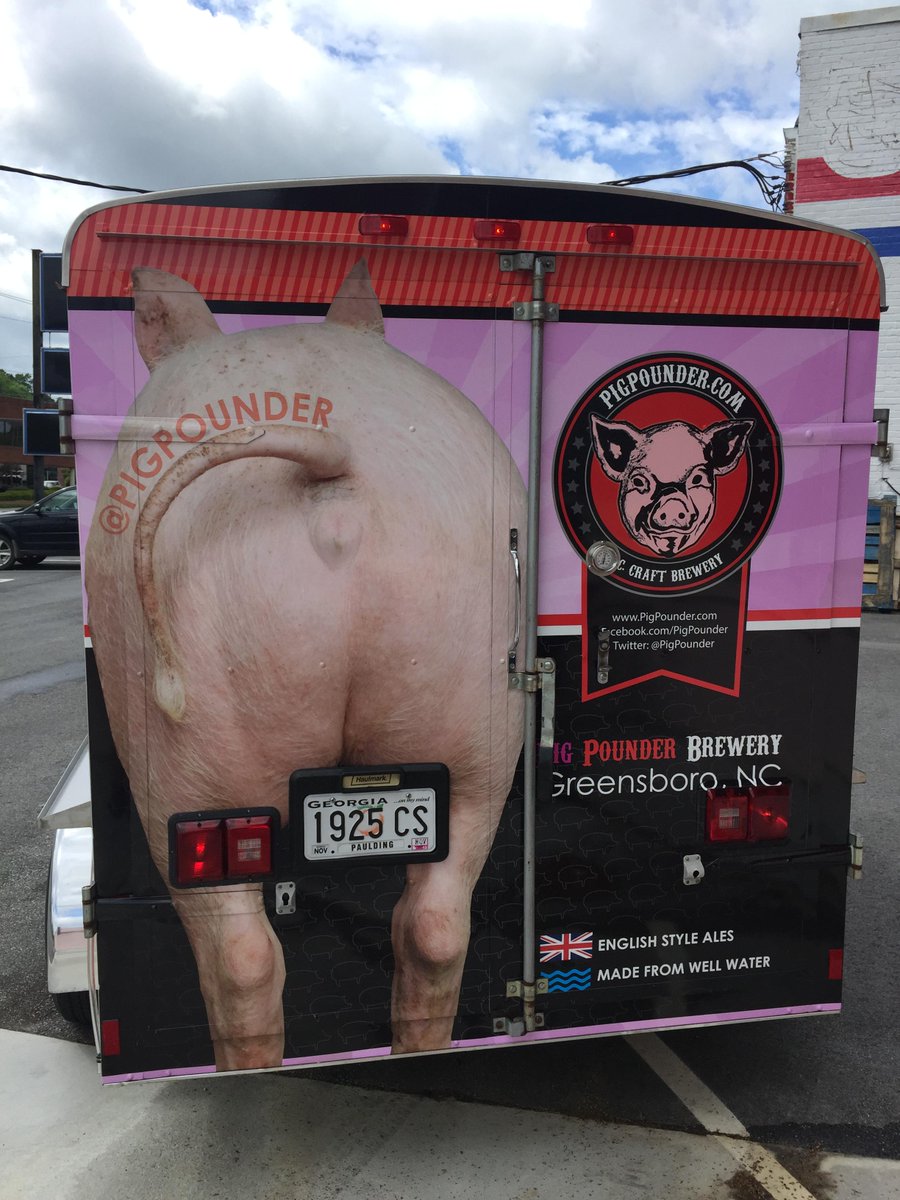 PigPounder's tweet photo. Our new @PigPounder Brewery Beer Trailer - Squeals on Wheels! #NCBeer #SoGSO #Beer #GSO http://t.co/QOV7crlHcL