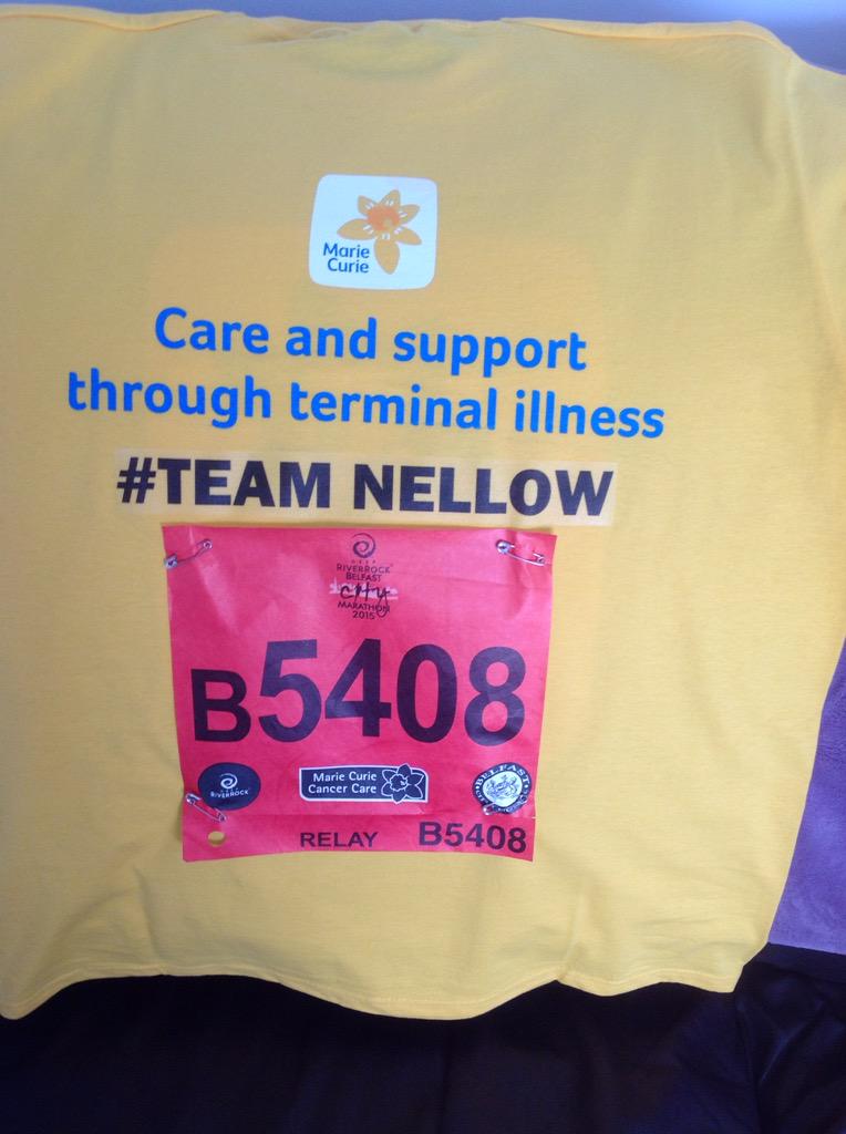 Annelud's tweet photo. #TeamNellow relay are ready!! @marathonbcm @MarieCurieNI @emmaludlow13 @groovygal2005 @nellythenewt @NelsonMargaret7 http://t.co/7dqu5t2drW