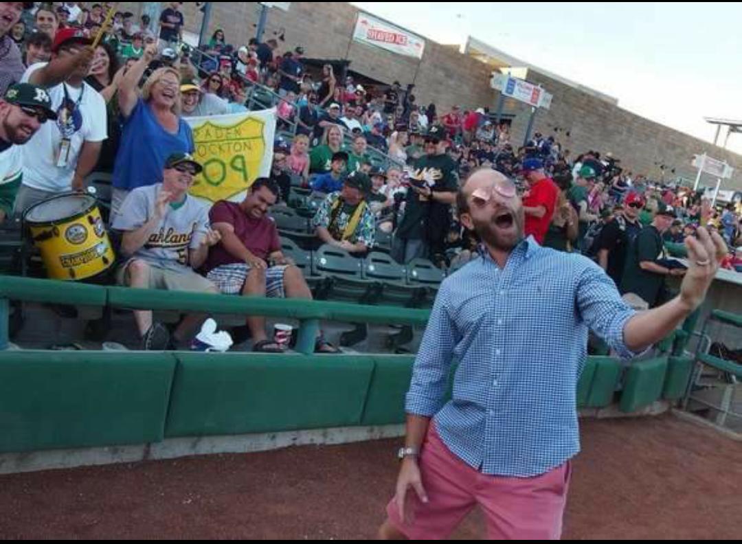 Section148's tweet photo. @DALLASBRADEN209  taking a selfie with some of the Oakland Bleacher crew! #Section148inStockton http://t.co/1lcmIhm2en