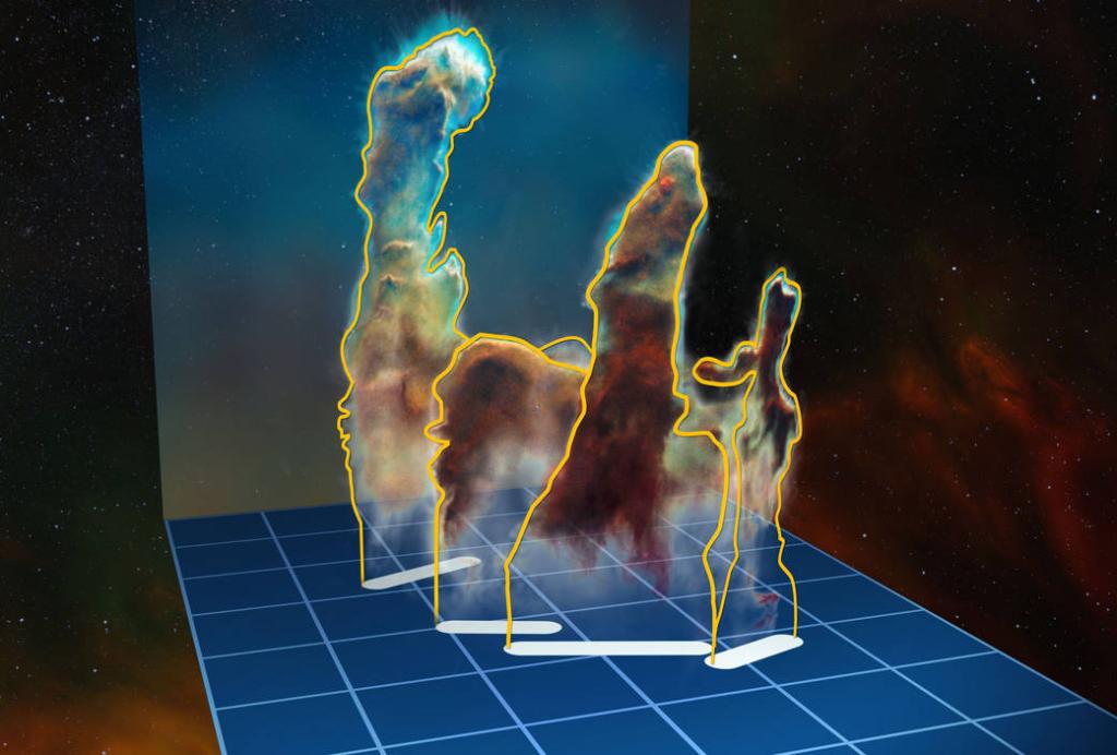 NASA's tweet photo. Astronomers create a 3D view of the iconic Pillars of Creation @NASA_Hubble image. Details: http://t.co/INshkqlPjk http://t.co/OYuodlYyHt