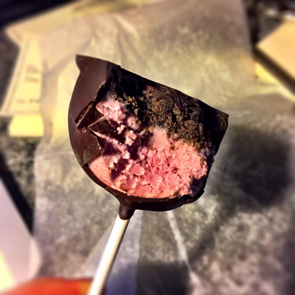 That chocolate covered raspberry cheesecake pop. #raw