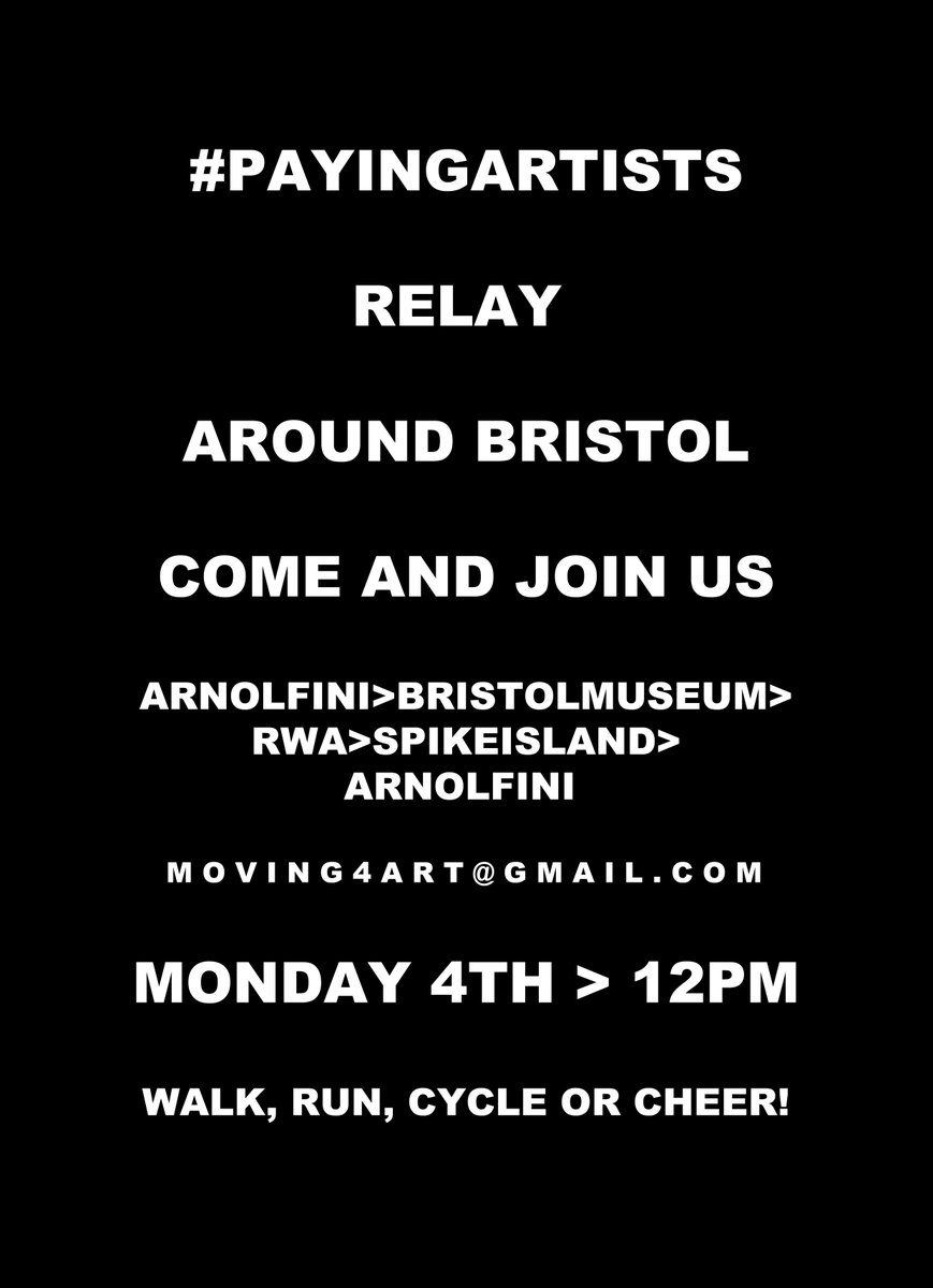 BristolBiennial's tweet photo. Arted Out by #SpikeOpen2015? Not yet! Join the #PayingArtists Relay Race round Bristol tomorrow. Starts at 12noon! http://t.co/ucZLsf7Je5