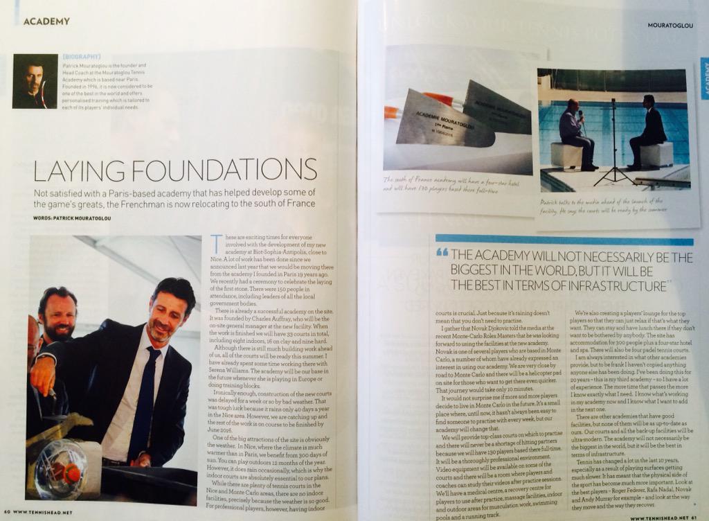 FabienPaget's tweet photo. Great story about the @MouratoglouAcad @pmouratoglou to read in the new @tennishead issue #June #worldclassproject http://t.co/h9CWMVDHht