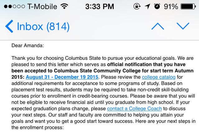 51ekab_a's tweet photo. Wow this is so surreal, can't believe I got accepted to THE Columbus State Community College!!!!!!!:) #cstatebound http://t.co/KPEvCRYLxz