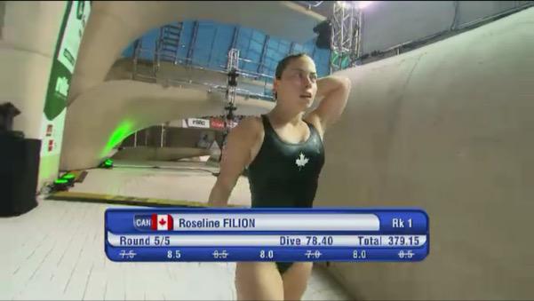 <a href="/Roselinefilion/">Roseline Filion</a> médaillée d'or à la série mondiale de London!  2 en 2 pour le Canada au 10m! #Plongeon Quebec