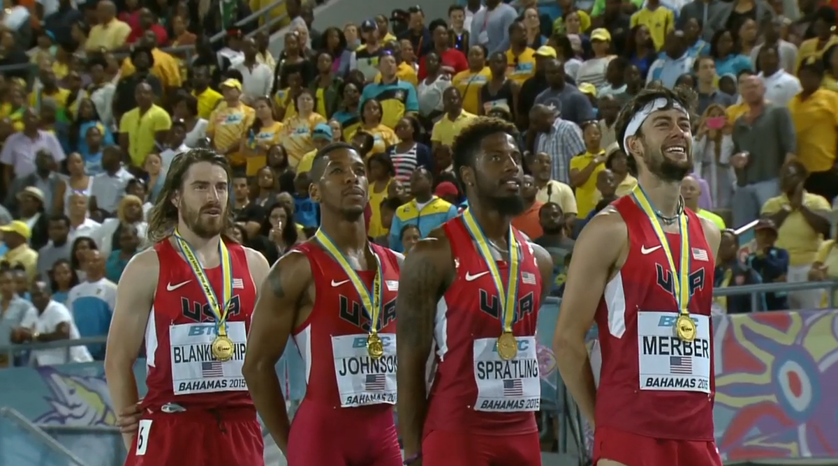 runnerspace's tweet image. Your new DMR WR holders @TheRealMerb @BrycenKnowsAll  @GoBrandonJ and @benfblankenship #WorldRelays