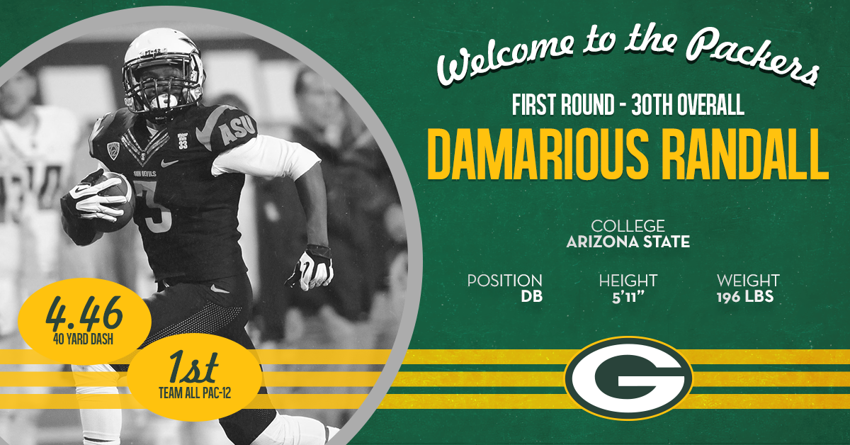 packers's tweet photo. ICYMI: #Packers selected DB Damarious Randall (@RandallTime) with their 1st-round pick.

More: http://t.co/BLSzD2xXDb http://t.co/0Yjr2y3QE9