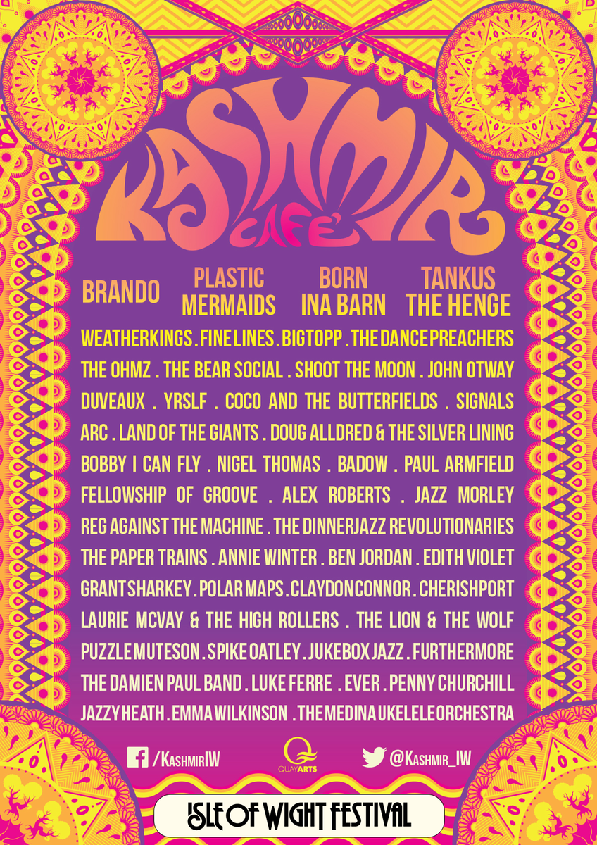 IsleOfWightFest's tweet photo. The ever brilliant @Kashmir_IW have just announced their 2015 line-up! Definitely a must visit tent #BeThere http://t.co/u4ETFGZPcp