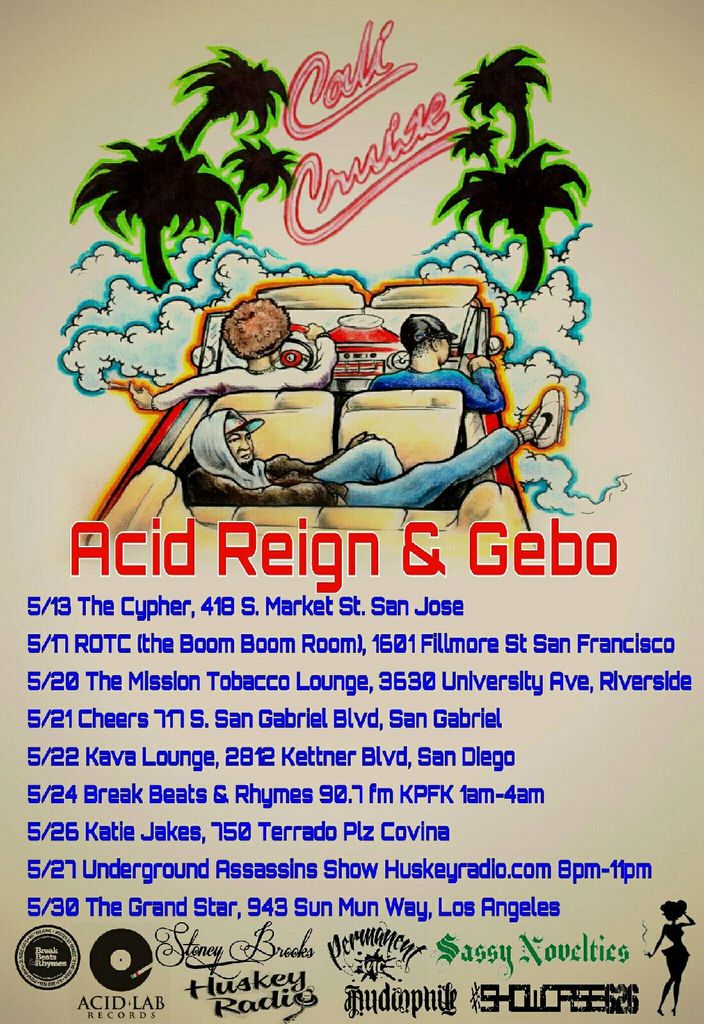 Official #Losaka Cali cruise dates...more to come!
<a href="/AcidReigners/">Acid Reign</a> <a href="/GEBOLUTION/">MC GEBO</a>