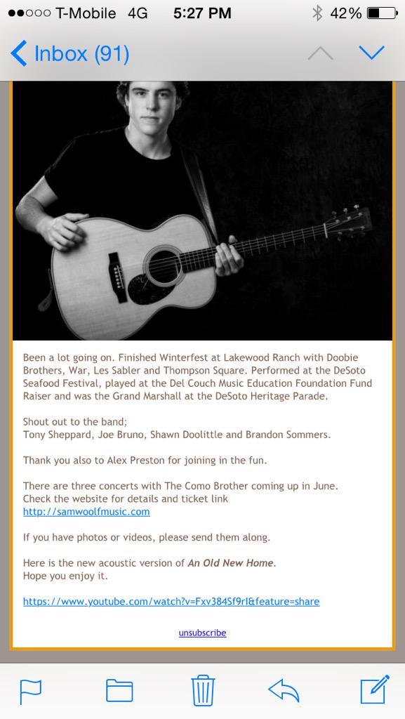 lovelovewoolf's tweet photo. I love getting emails from @samwoolfmusic 💕💕 #SamWoolfAcoustic http://t.co/3s4FYRrZfd