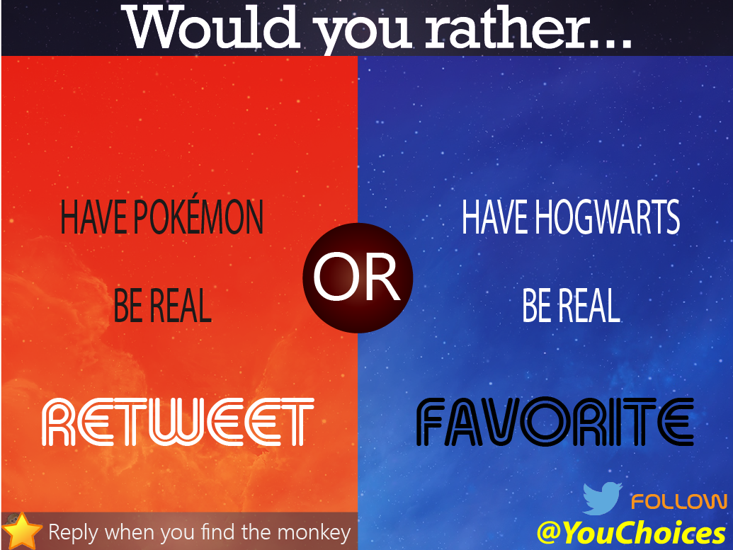 YouChoices's tweet photo. Pokemon or Hogwarts? http://t.co/QCTvLCvWfB