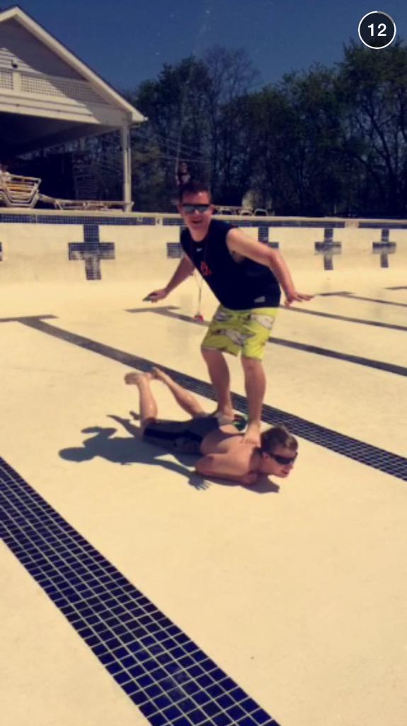 aus_monty's tweet photo. When there's no water in the pool, you improvise ๐๐๐ #cleanupfun @mike_williams97 http://t.co/BhtwDhAE6o