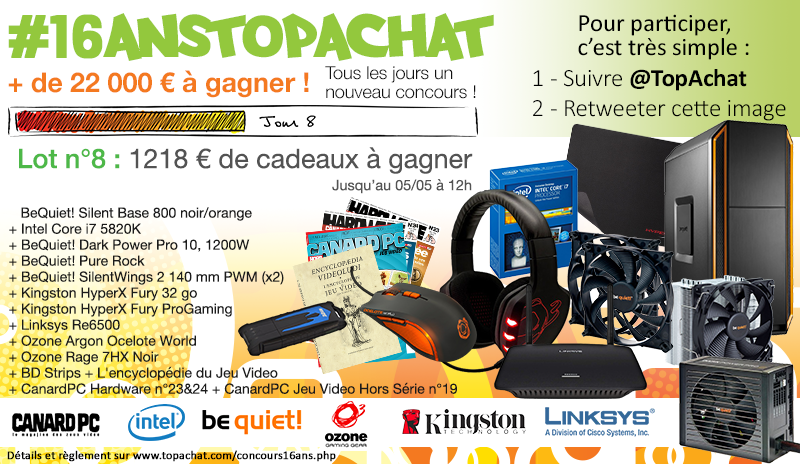 TopAchat's tweet image. Concours #16AnsTopAchat

C'est parti pour le #lot8 à 1218 € !

Pour participer, RT + Follow @TopAchat :-)