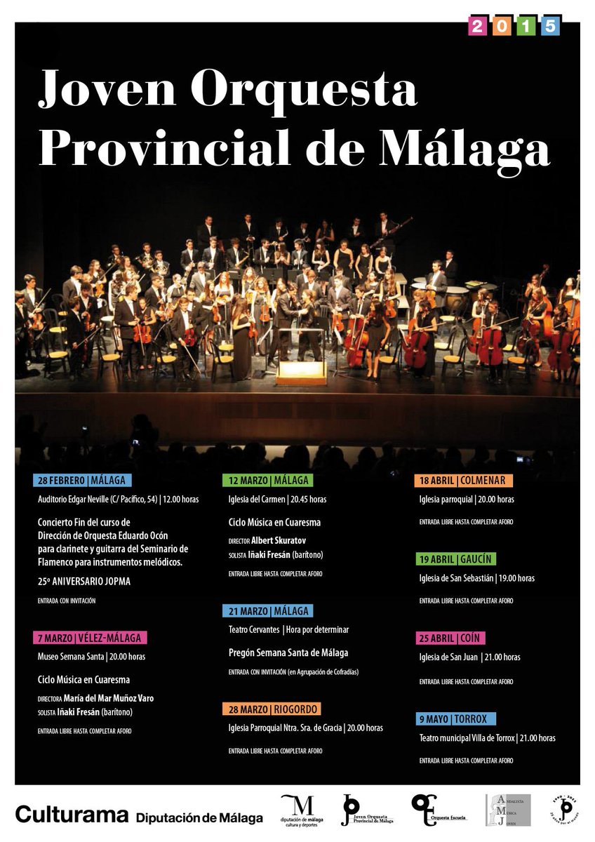 CulturaTorrox's tweet photo. No te pierdas el concierto de la Joven Orquesta Provincial de Málaga el sábado 9 de mayo en el Villa de #Torrox. http://t.co/R3DjVuByzq