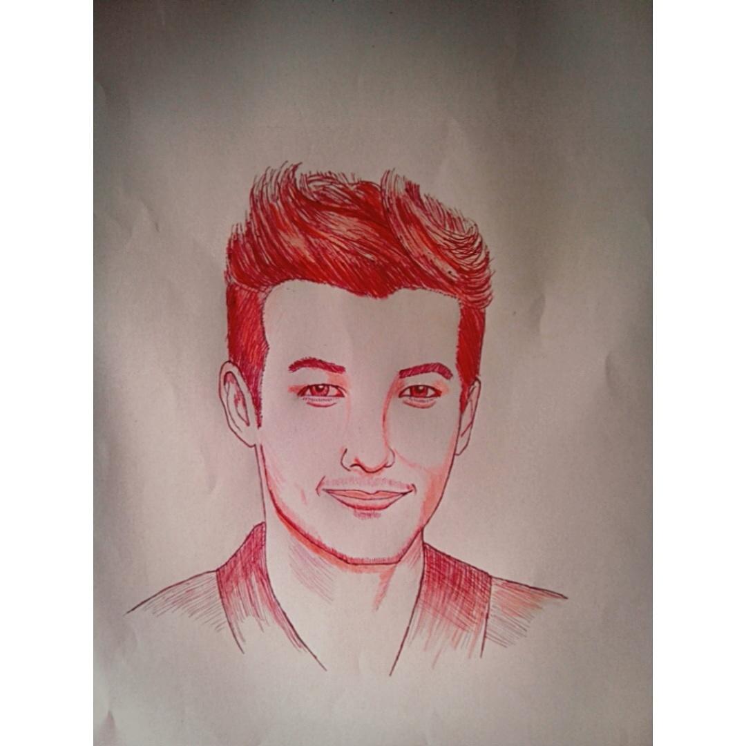 Bubble_Gee_'s tweet photo. Red ballpoint sketch of @Louis_Tomlinson @onedirection http://t.co/cgg429WnlU