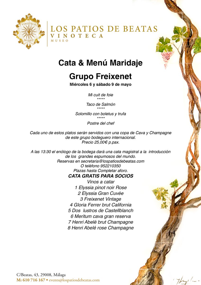 Estimad@s amig@s los próximos 6 y 9 de Mayo os tenemos preparado un menu maridaje muy especial  #vinotecamalaga