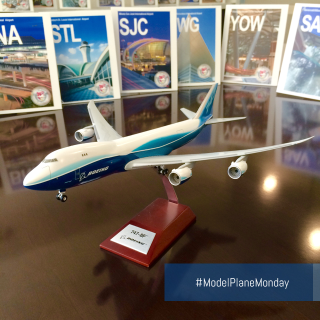 airportscouncil's tweet photo. With a wingspan of 224' 5" & a 302,400 lb payload, check out this @Boeing 747-8F in our first #ModelPlaneMonday - http://t.co/zMn6S8Oqz3