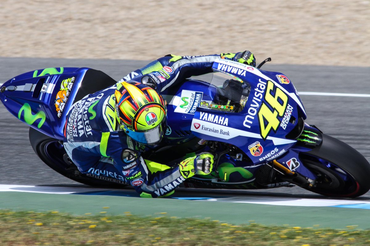 ianwheeler's tweet photo. VR46 with his Elbow well and truly down in T2 during today’s #MotoGP test at @circuitodejerez http://t.co/6Vp2qmmaBl
