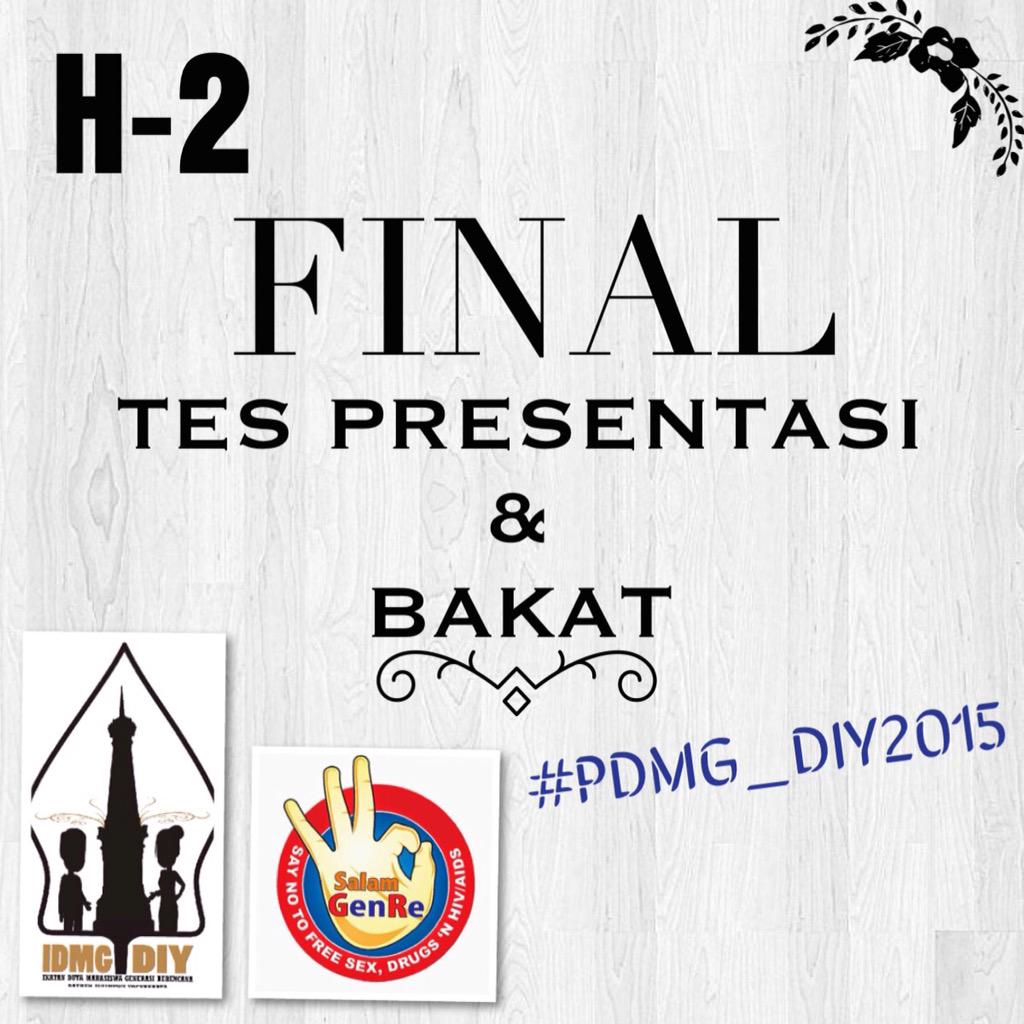 FINAL TEST "PRESENTASI PROGRAM &amp; BAKAT"
Rabu, 6 Maret 2015
07.00
Ruang Kencana, Kantor BKKBN DIY
DC: Batik Sarimbit