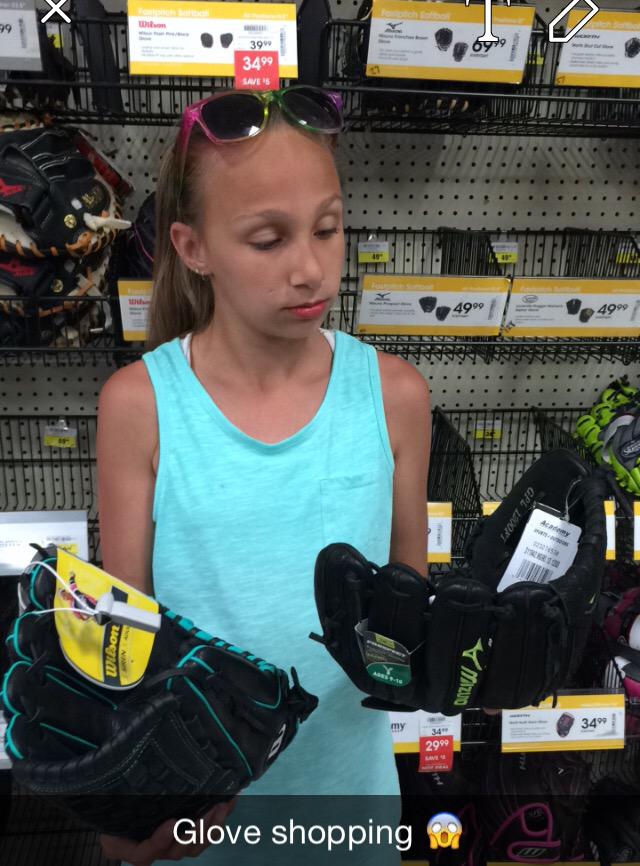PBHG40's tweet photo. Glove shopping.. The decisions are so hard to make! #hopemiller #newsport #what😱 http://t.co/8vnwMCROsa