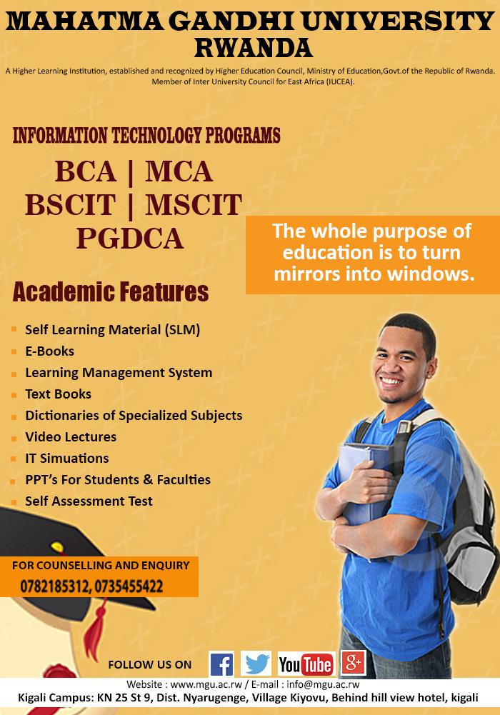 IT Programs with degrees in Information Technology are offered at <a href="/mgurwanda/">MGURwanda</a>  -www.mgu.ac.rw
#it #bscit  #mca #pgdca