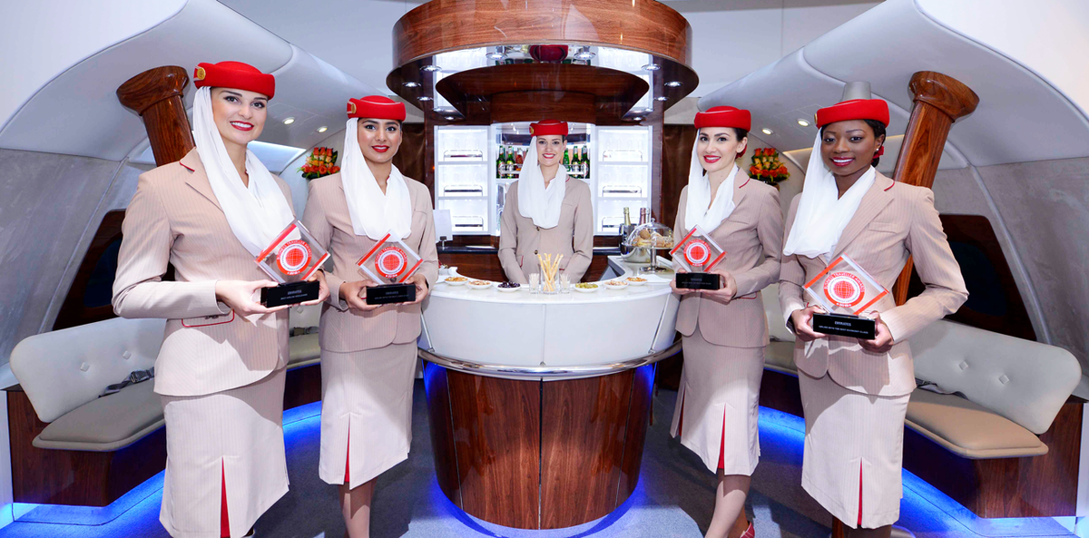 emirates's tweet photo. Emirates wins Best Airline, Best First Class, Best Economy Class &amp; Best Cabin Staff at Business Traveller ME Awards http://t.co/vf3BEnwhvK