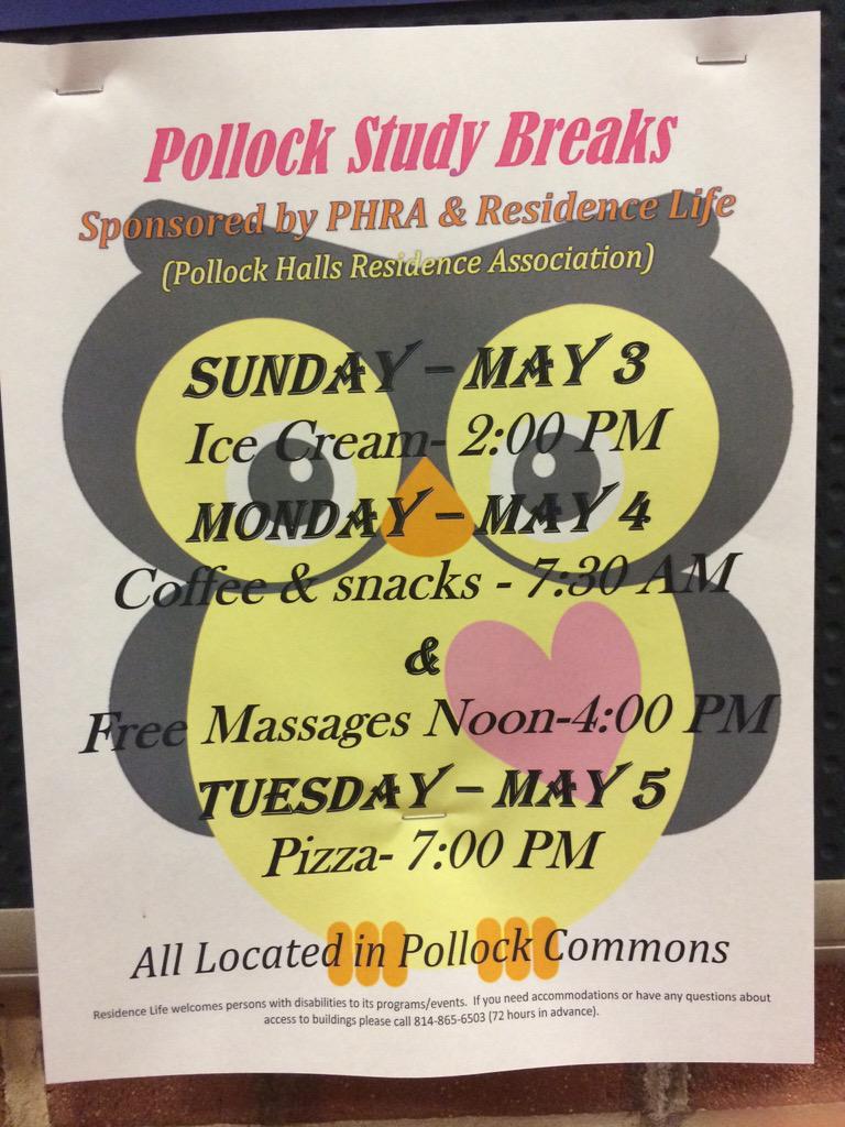 PollockHallsPSU's tweet photo. Good luck with finals Pollock!! #crushthem http://t.co/SNPOpxnLnL