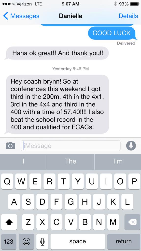 DPCXC_TF's tweet photo. These are the best texts!! @caruch210 @CUAWomensXCTF #breakingrecords #DPC13 #CollegeRunner http://t.co/ZH9ZRwf9AB