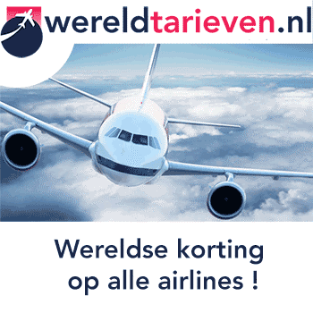 Boek nu je vliegticket met 15 EURO korting, gebruik de kortingscode Wereld15 : wereldtarieven.nl