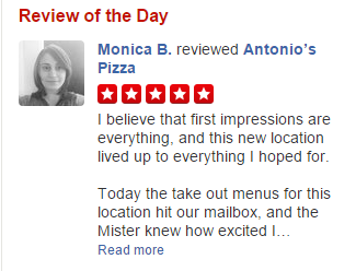 In the #ROTD, Monica B. enjoys <a href="/AntoniosPizza3/">Antonio's Pizza</a> 's "buttery, thin crust w/ a nice crunch"
 buff.ly/1GUiSVQ