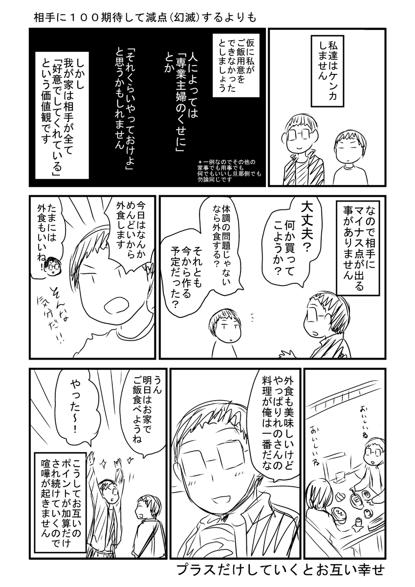 「好意でしてくれているだけで当たり前の行為などない」とお互いが思っているから喧嘩が起きないのかなと 