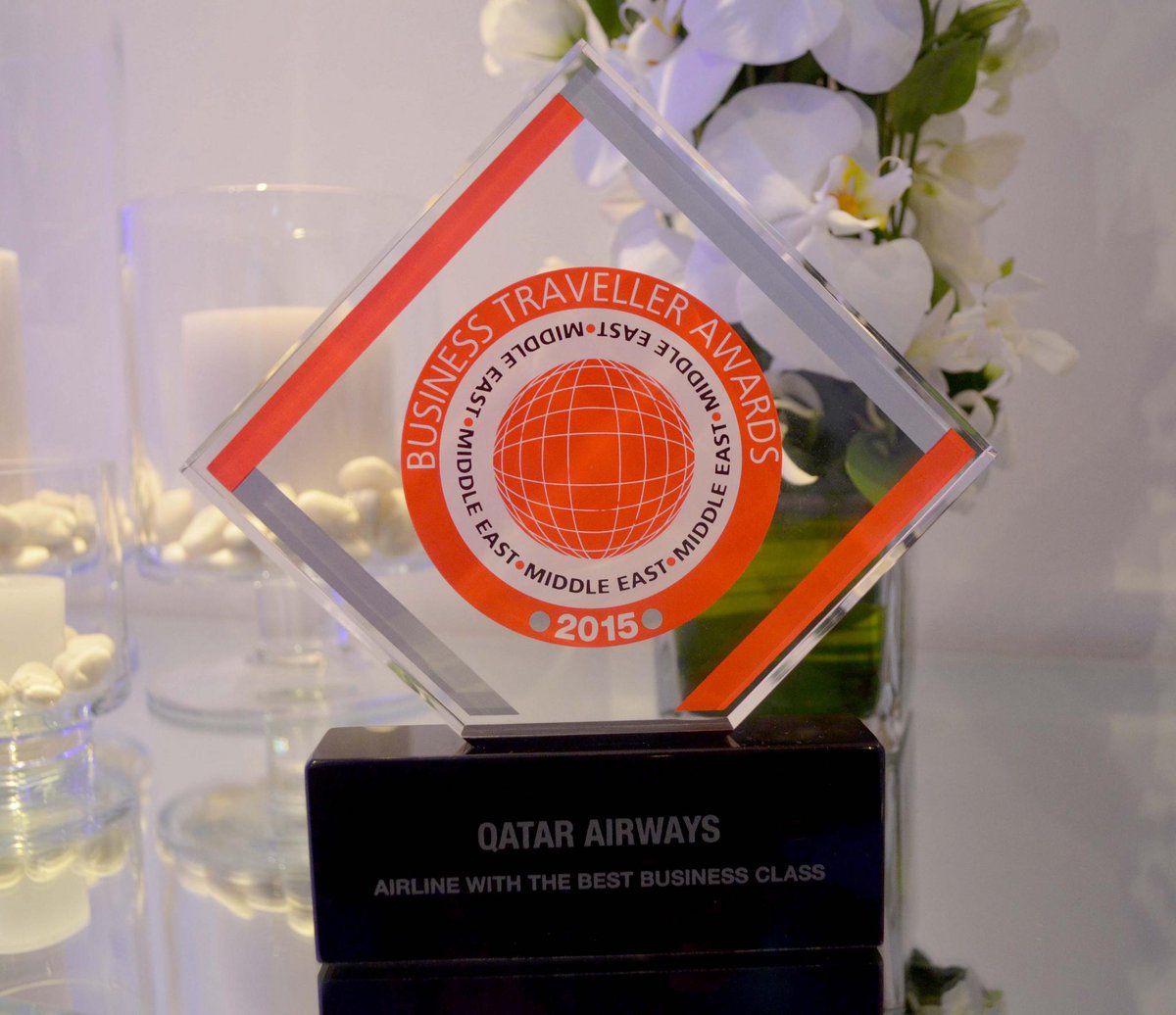 qatarairways's tweet photo. "Airline with the Best Business Class" at @btmideast Awards 2015. http://t.co/sWyLKfa6Pn #QatarAirways #ATM2015 http://t.co/Yb0v9hZQnu