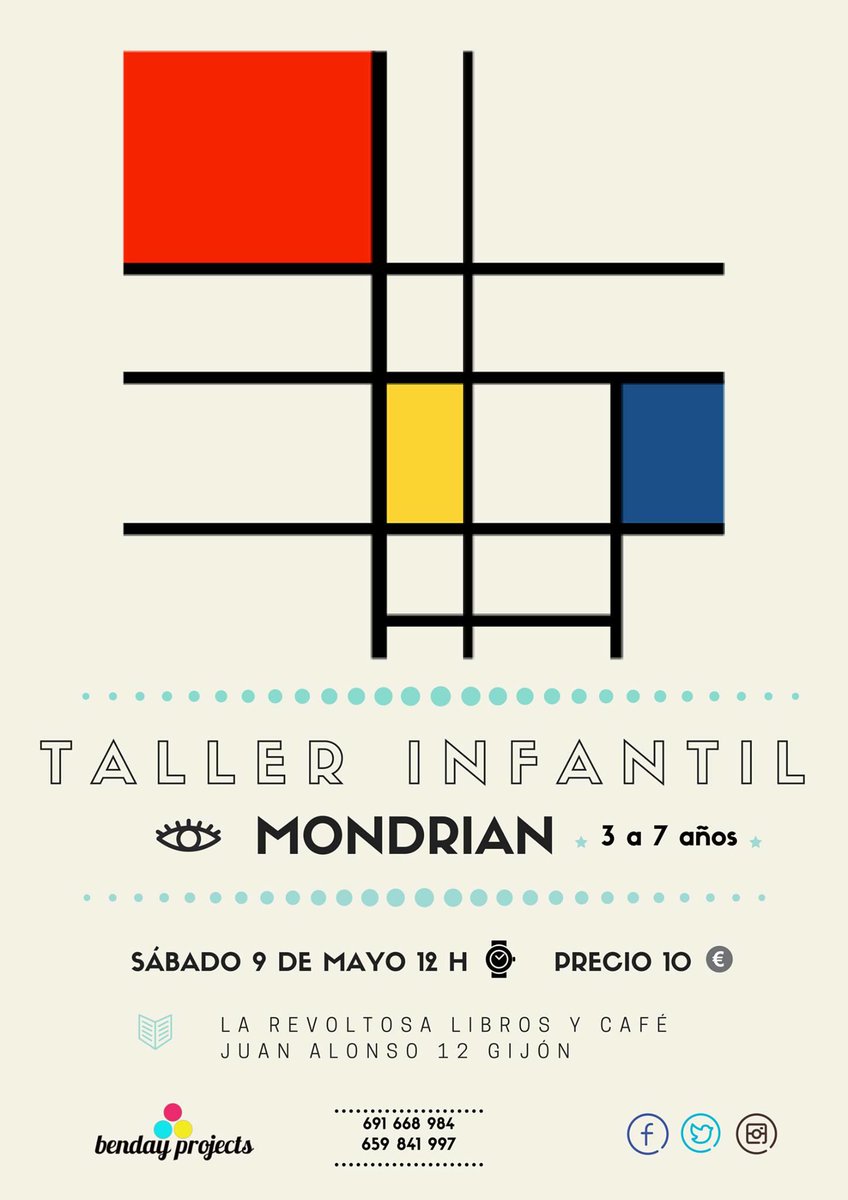 BendayProjects's tweet photo. El próximo #taller está dedicado a #Mondrian. #colores primarios, formas geométricas y composición @revoltosagijon http://t.co/NzfVhxVg0u